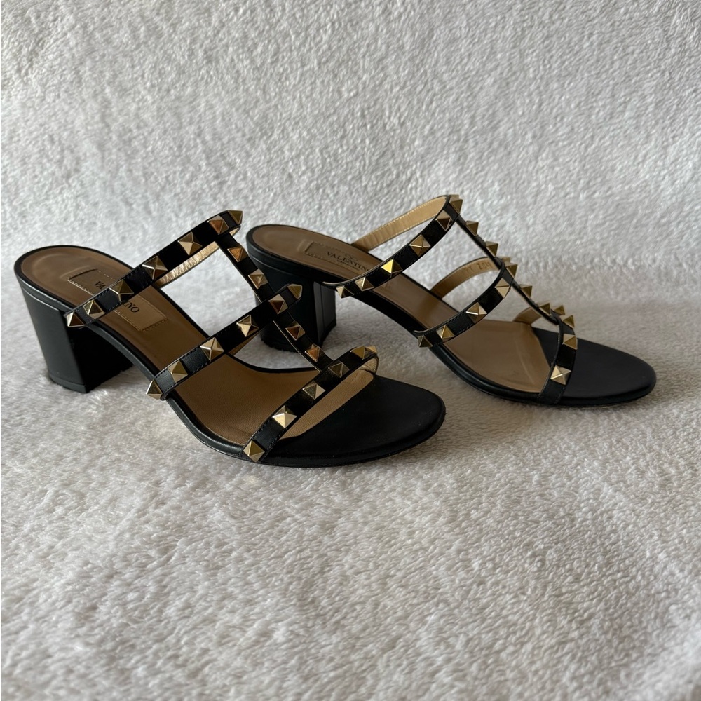 Valentino Black and Gold Studded Women's Sandals - Picture 3 of 7